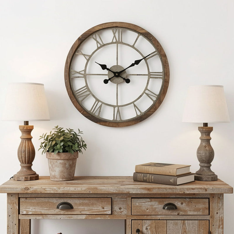 Round Modern Farm Wall Clock - Brown