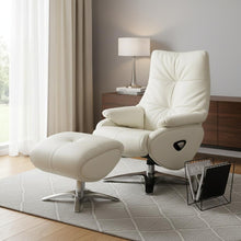 Load image into Gallery viewer, Tufted Genuine Leather Manual Swivel Recliner With Ottoman (730543) - White
