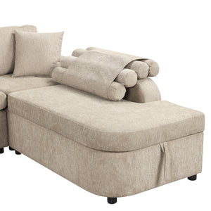 109.8"L-shaped Couch Sectional Sofa with Storage Chaise,Cup Holder and USB Ports for Living Room, Beige