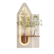 Load image into Gallery viewer, Adjustable 3 Color LED Sandstone Wall Decor With Simulated Plants, Glass Vase &amp; Rabbit Statue - Light Coffee
