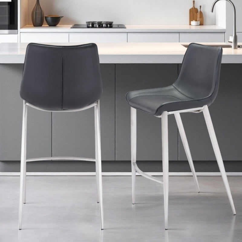 30" Steel Low Back Bar Height Bar Chairs (Set of 2) - Black And Silver