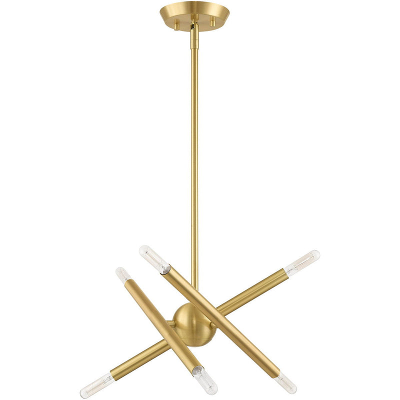 15" Six Light Dimmable Chandelier With Shades - Brass