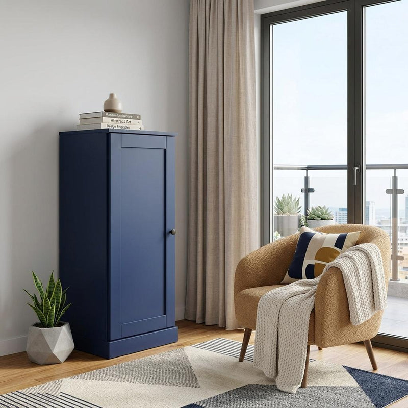 Solid Wood Adjustable Three Tier Library Bookcase With One Door (751328) - Navy Blue