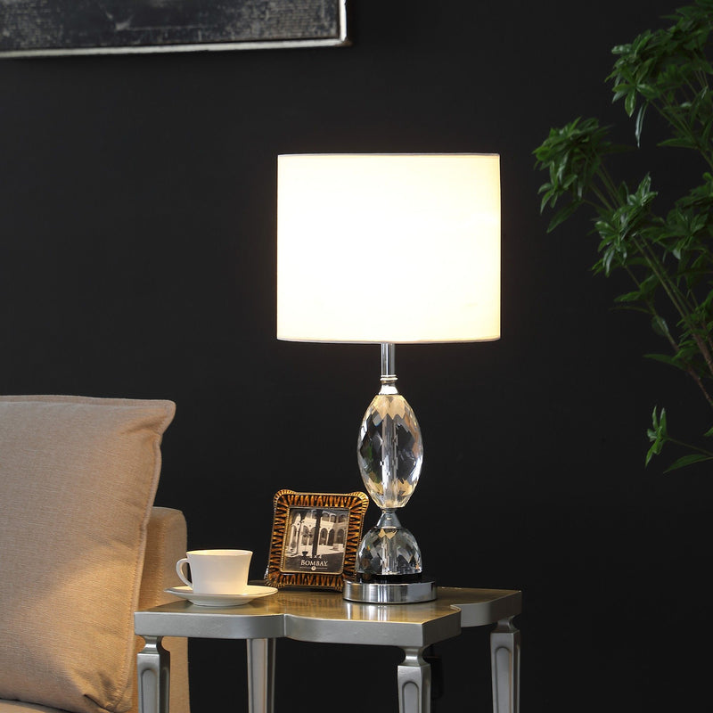Crystal Standard Table Lamp With White Shade - Silver