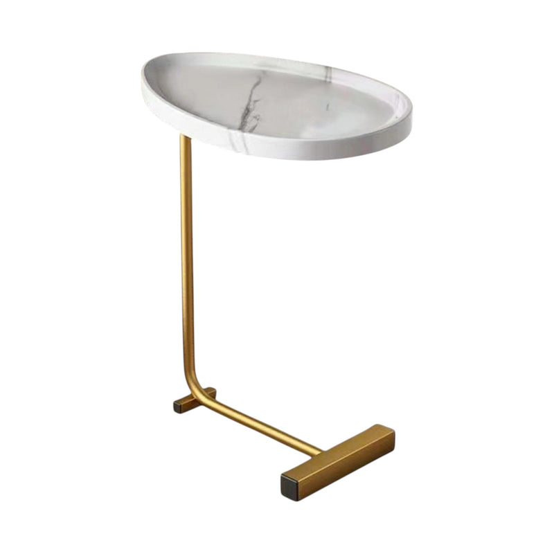 Faux Marble Metal Oval End Tables (Set of 2) - White / Gold