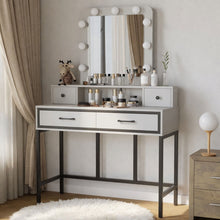 Load image into Gallery viewer, Vanity Desk With 3 Color Lighted Mirror And 4 Drawers
