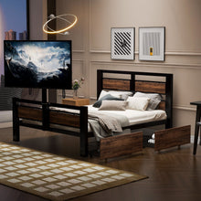 Load image into Gallery viewer, Twin Size Platform Bed With Headboard And Footboard, 2 Storage Drawers And Rotatable TV Stand - Black
