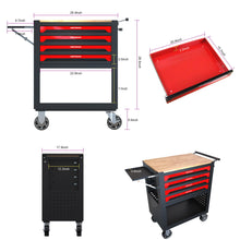Load image into Gallery viewer, 4 Drawers Multifunctional Tool Cart With Wheels And Wooden Top
