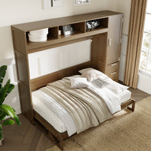 Load image into Gallery viewer, Full Size Murphy Bed With Wardrobe, Drawers, And Open Shelves - Wood
