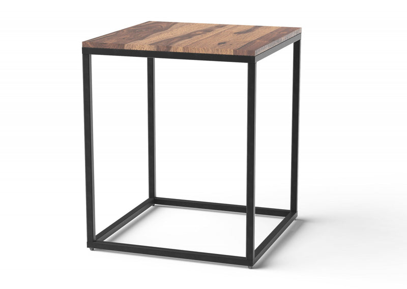 Solid Wood And Iron Square End Table - Black And Brown