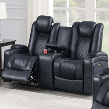 Load image into Gallery viewer, Power Reclining Loveseat With Adjustable Headrest, Storage, Cup Holders - Inky Blue
