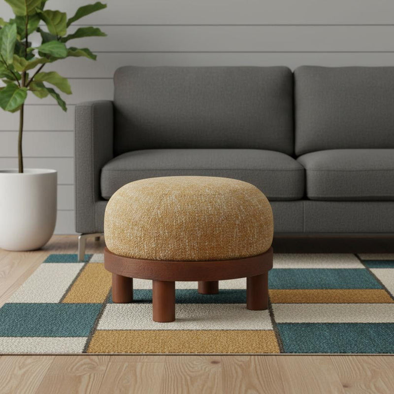 Fabric Ottoman - Yellow / Brown