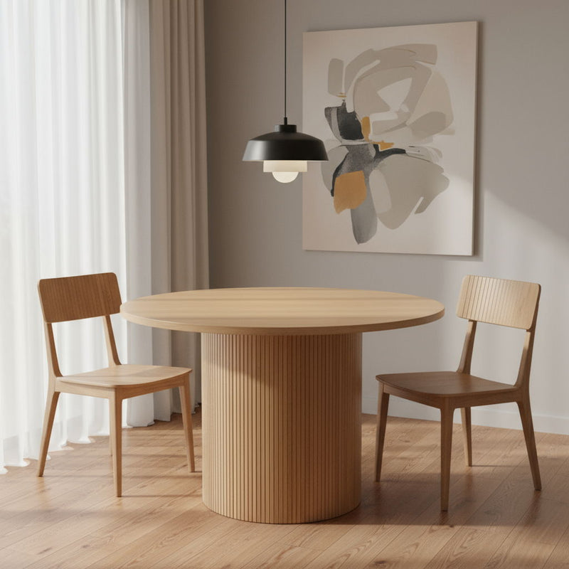 47" Wood Pedestal Base Round Top Dining Room Table - Natural