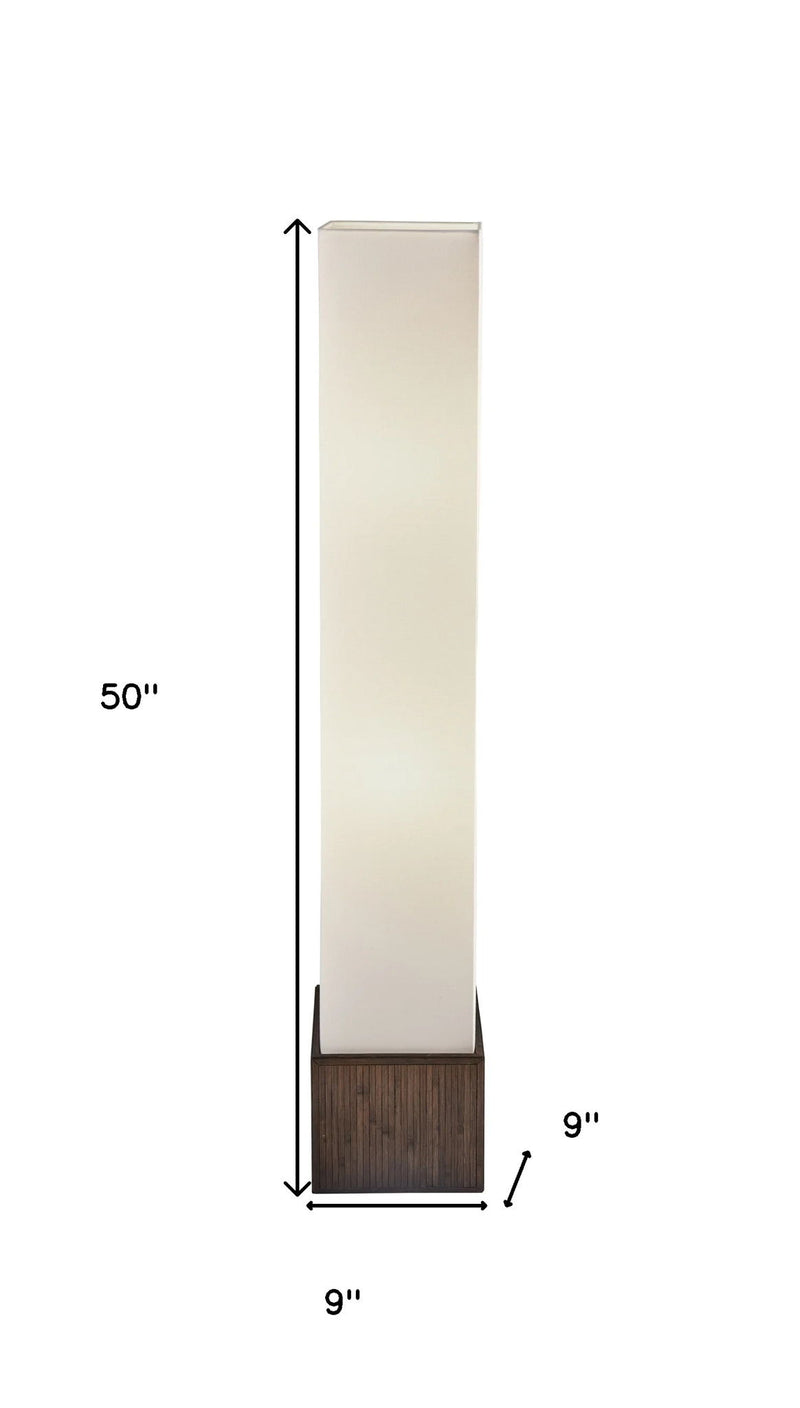 Rattan Lantern Floor Lamp With Long White Rectangular Shade - Brown / White