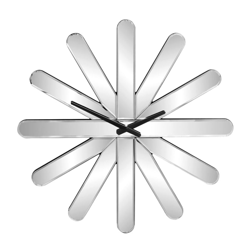 Mirrored Silent Analog Starburst Wall Clock - Silver