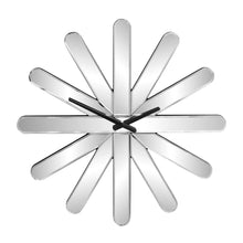 Load image into Gallery viewer, Mirrored Silent Analog Starburst Wall Clock - Silver

