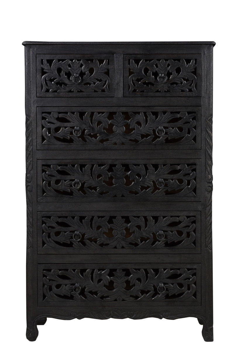 35" Solid Wood Six Drawer Chest - Black