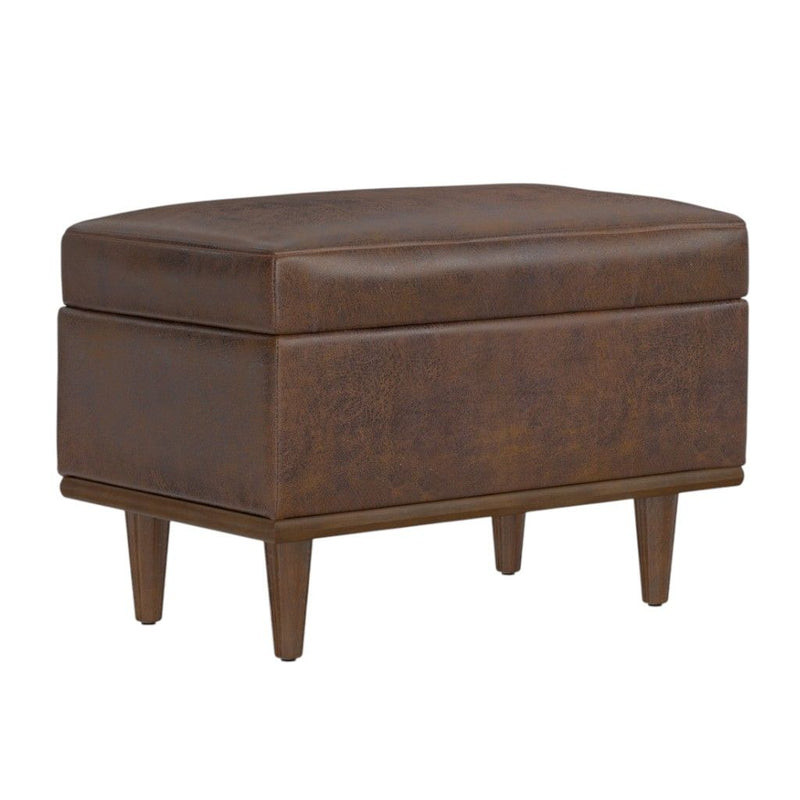 Leather Cocktail Ottoman With Storage - Brown / Walnut