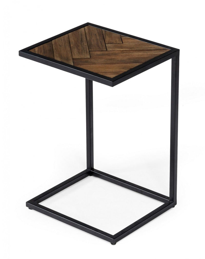 Modern Rustic Chevron Wood And Metal Snack Table - Brown And Black