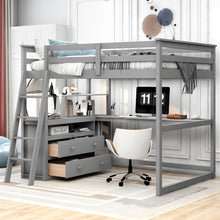 Load image into Gallery viewer, Modern Loft Bed With Built In Desk, Shelves, And 2 Drawers
