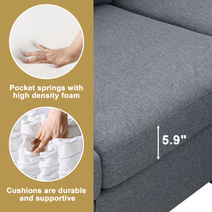 [VIDEO provided][New]89.8*60.2" Modern Sectional Sofa,5-Seat Modular Couch Set with Convertible Ottoman,L-Shape Linen Fabric Corner Couch Set with 2 Pillows for Living Room,Apartment,Office, 3 Colors