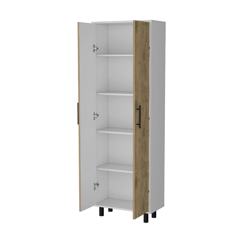 71" Wood Accent Cabinet With Two Doors - Light Brown / White