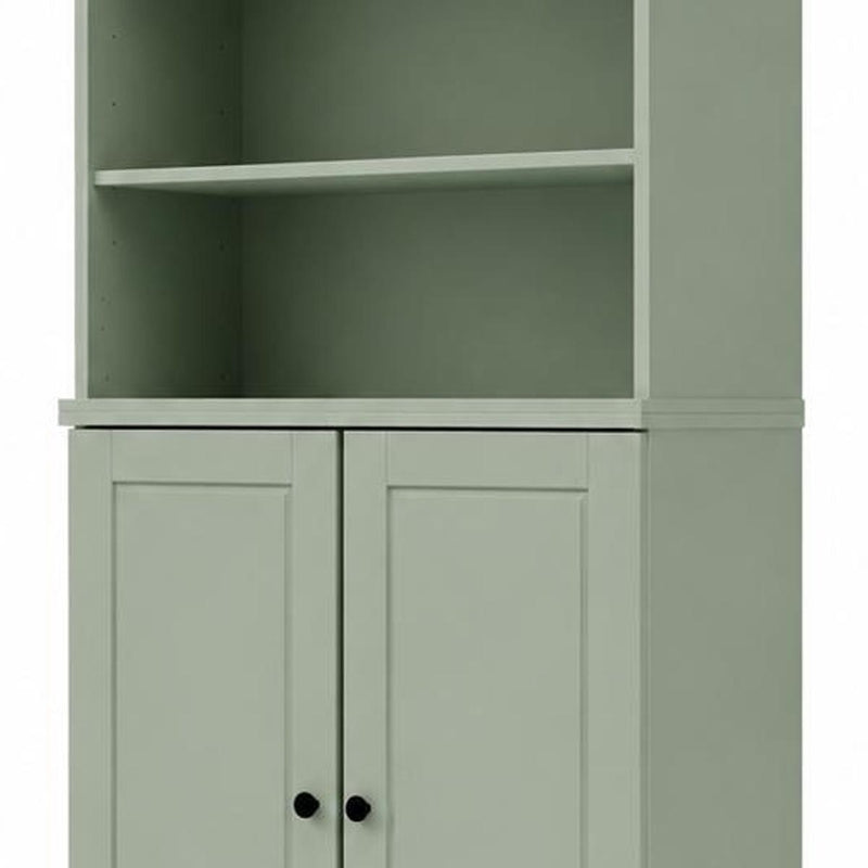 Solid Wood Adjustable Six Tier Library Bookcase With Two Doors (745687) - Sage