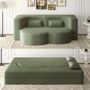 Convertible Plush Corduroy Foam-Filled Sleeper Sofa Bed With 2 Pillows