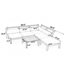 Load image into Gallery viewer, 6 Piece Patio Sofa Set, Acacia Wood Outdoor Modular Sectional Garden Furniture Set L Shaped Conversation Set, Convertible Daybed With Tea Table, Ottoman, 5 Cushions And Pillows - Teak / Beige
