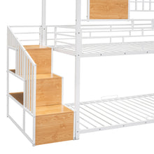 Load image into Gallery viewer, Twin Over Twin Metal Bunk Bed, Metal Housebed with Slide and Storage Stair, White with White Slide
