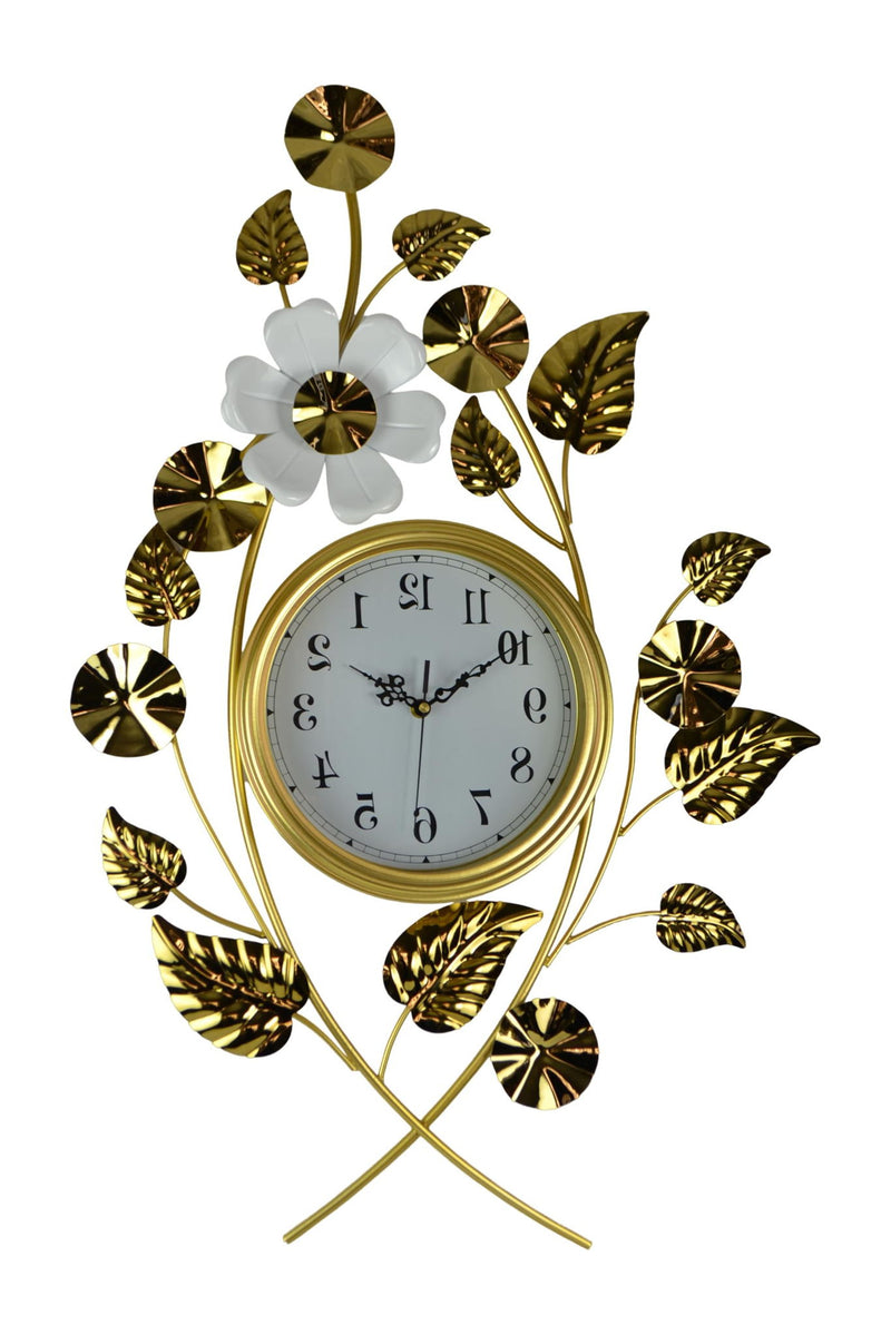 Silent Analog Floral Novelty Wall Clock (626358) - Gold / White