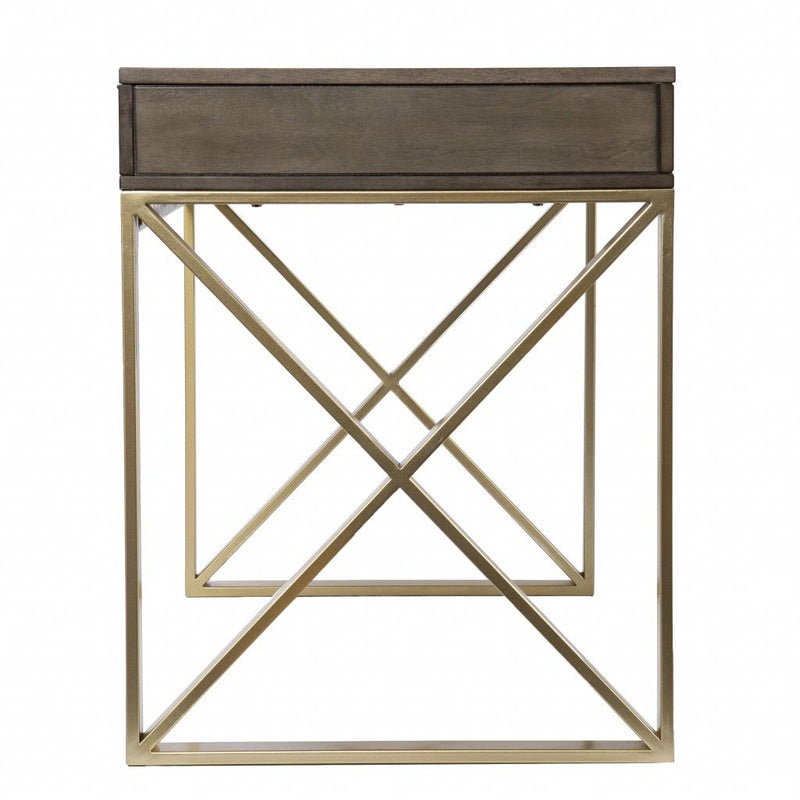 Writing Desk With Two Drawers - Gray / Gold