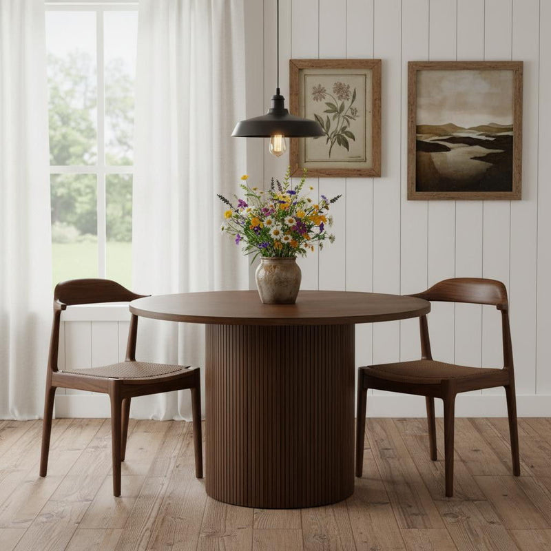 47" Solid Wood Double Pedestal Base Round Top Dining Table - Natural