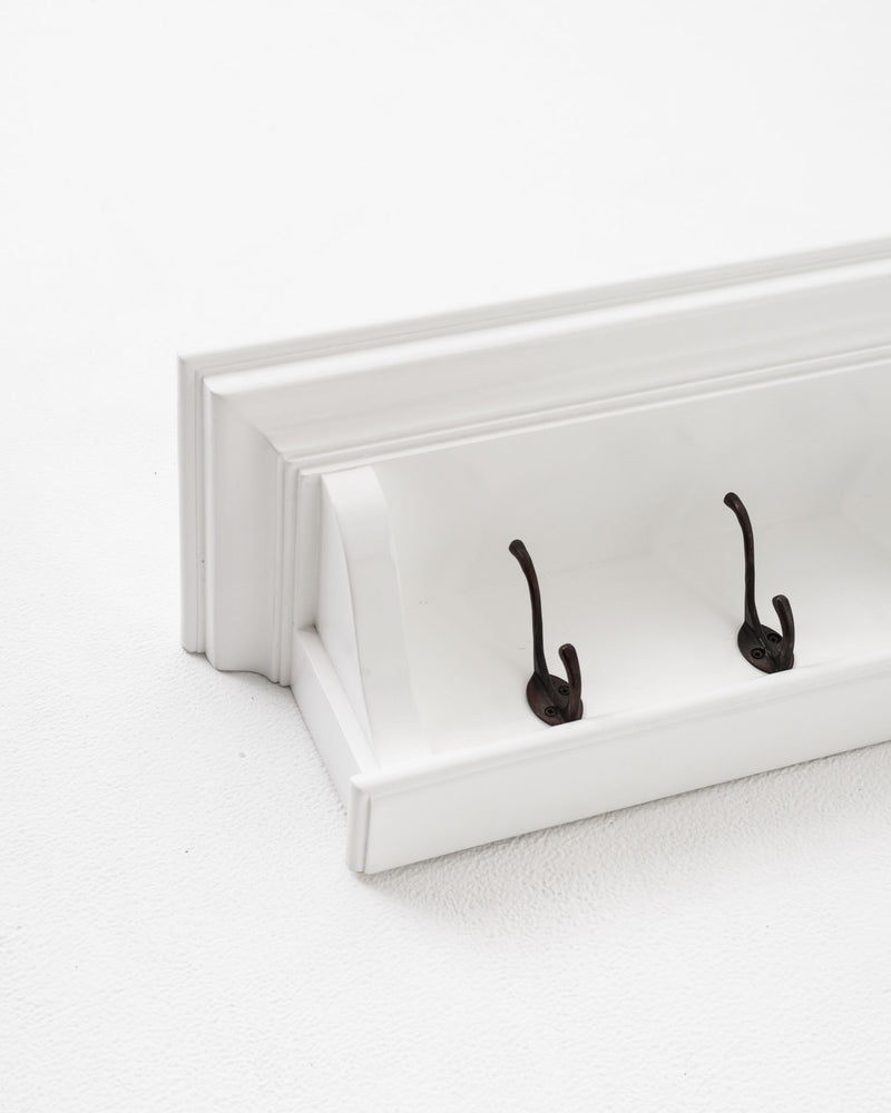Classic Wood Wide Four Hook Hanging Coat Rack - White