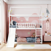 Load image into Gallery viewer, Twin Over Twin Bunk Bed with Slide, House Bed with Slide, White(OLD SKU: LT000213AAK)
