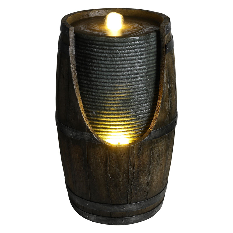 Rustic Barrel Water Fountain With LED Light