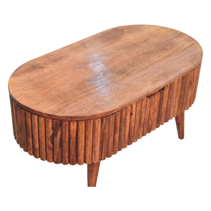Solid Wood Oval Lift Top Coffee Table With Drawer - Natural