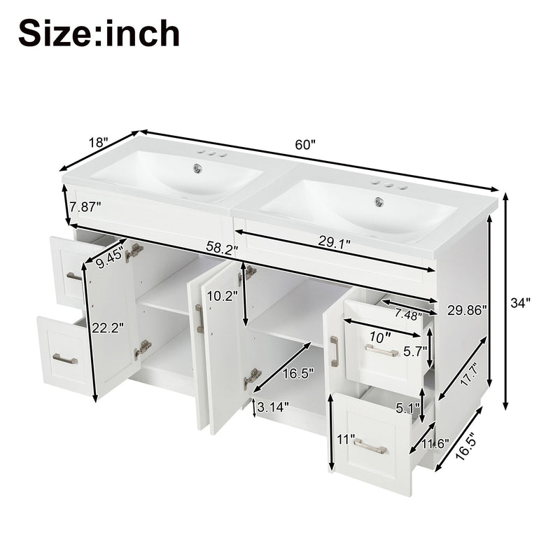 Bathroom Vanity With 2 Doors, 2 Drawers, Adjustable Shelf, Hidden Slides & Soft Close Hinges
