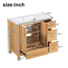 Load image into Gallery viewer, 36&quot; Bathroom Vanity, 2 Soft Close Doors, 4 Soft Close Drawers, Adjustable Shelf, Storage Cabinet - Acacia Wood

