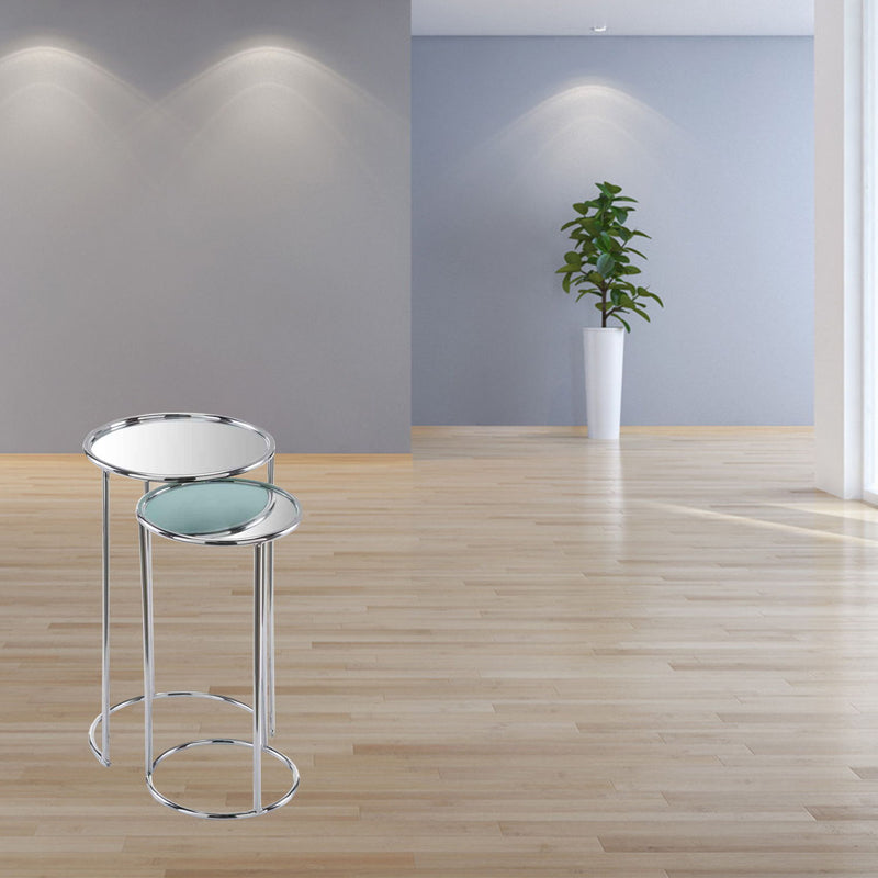 Aluminum Round Mirrored End Table - Silver