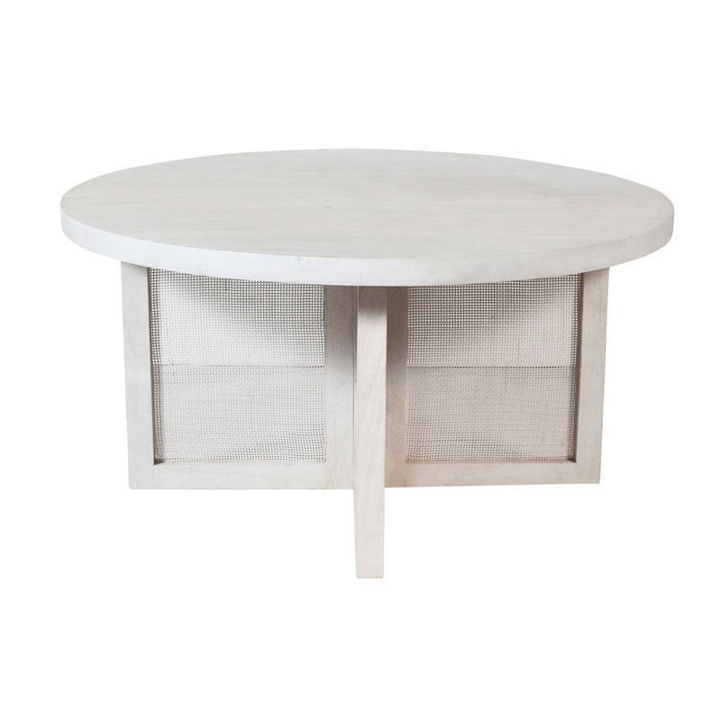 36" Solid Wood Round Cross Legs Coffee Table - White