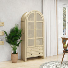 Load image into Gallery viewer, Tall Arched Kitchen Pantry, Arched Storage Display Cabinet With 2 Drawers &amp; Adjustable Shelves, Rattan Door Versatile Storage Cabinet For Kitchen, Dining Room, Living Room - Natural
