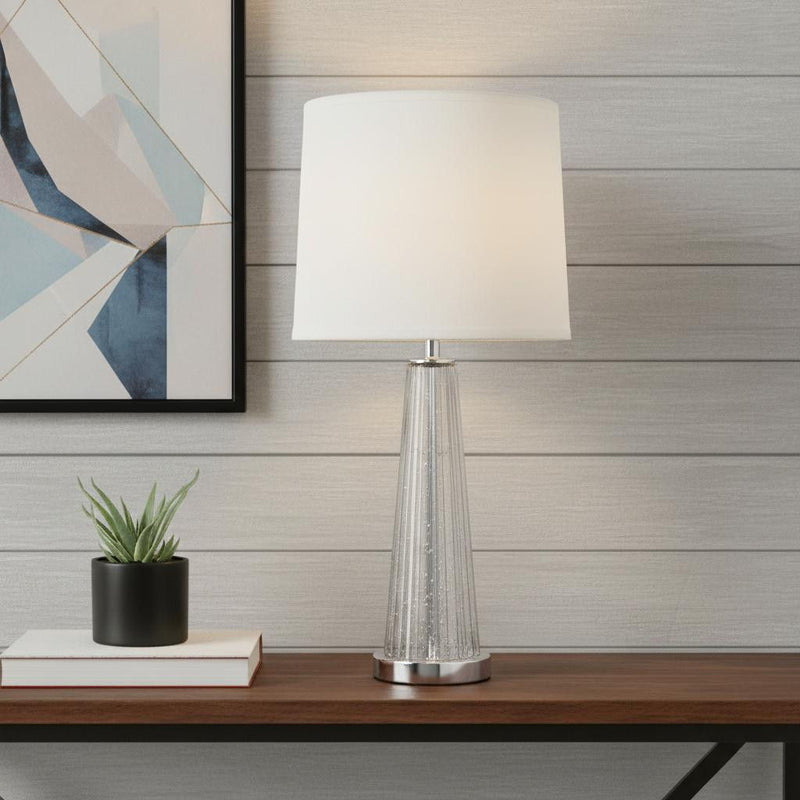 Glass Buffet Lamp With Off-White Empire Shade - Clear