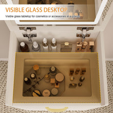 Load image into Gallery viewer, Compact 3 In 1 Vanity Desk With Open Top Mirror, Glass Desktop, 5 Height - White
