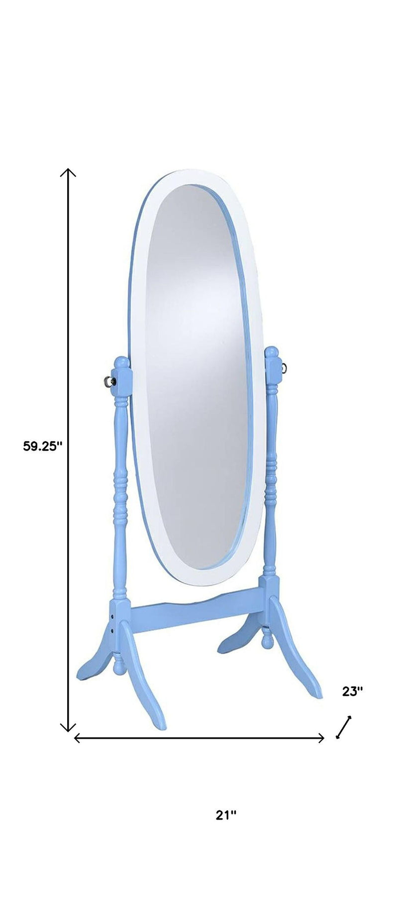 Solid Wood Oval Freestanding Framed Cheval Mirror - Blue And White