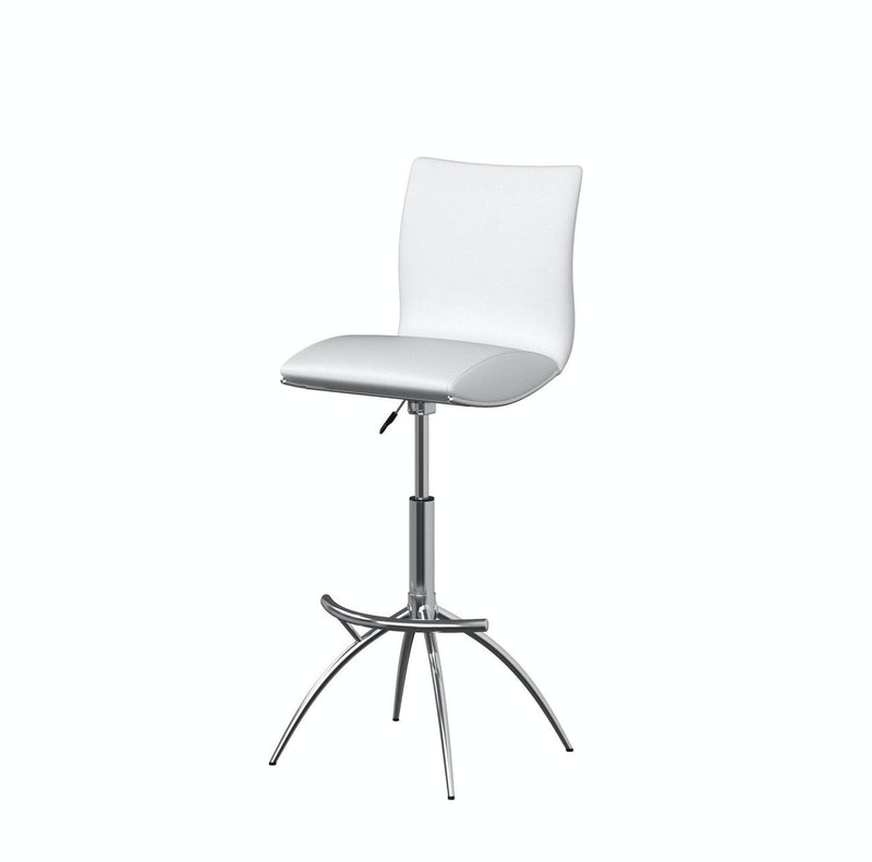 Faux Leather And Metal Low Back Adjustable Height Bar Chairs (Set of 2) - White And Silver
