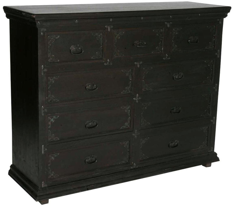 60" Carved Scrollwork Solid Wood Nine Drawer Double Dresser - Dark Brown