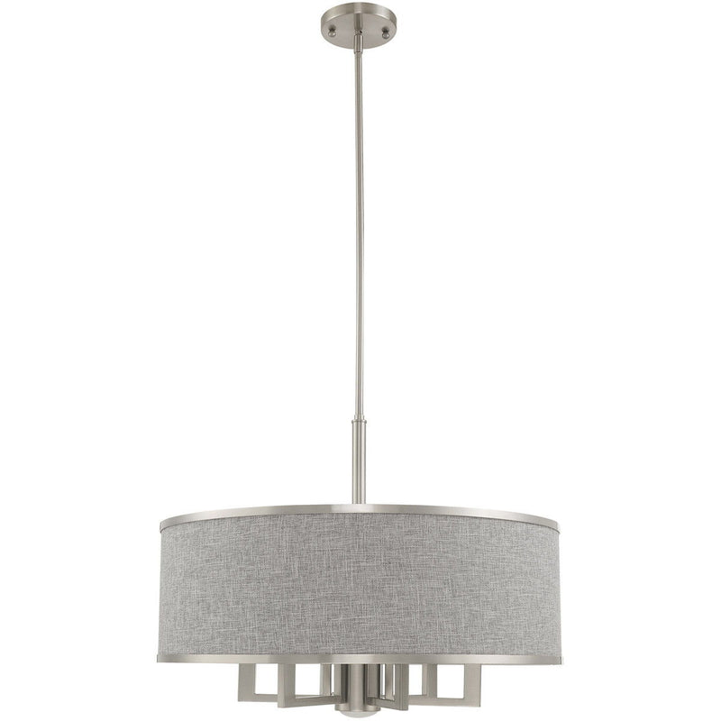 20" Seven Light Dimmable Chandelier With Shades - Nickel / Pearl Silver