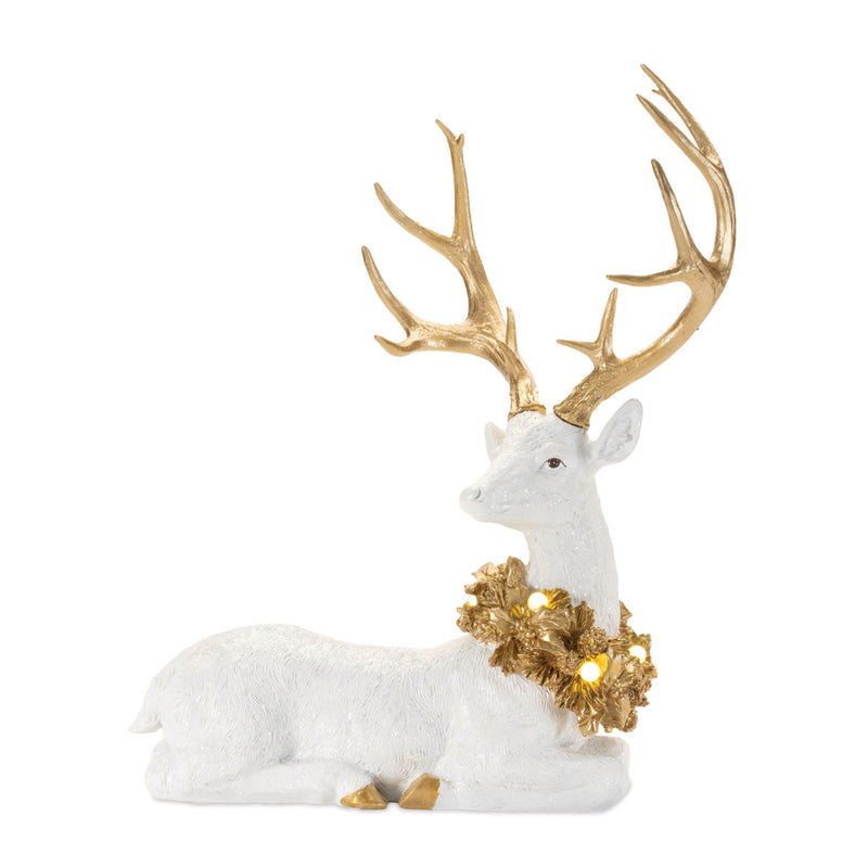Poly Deer Figurine With LED (Set of 2) - White / Gold