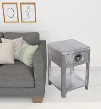 Load image into Gallery viewer, Aluminum Square End Table With Drawer And Shelf - Silver
